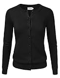 JJ Perfection Women's Long Sleeve Round Neck Gem Button Cardigan