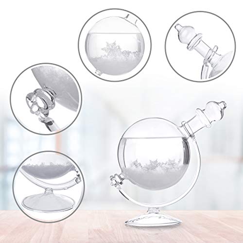 CAVEEN Storm Glass Weather Station Creative Weather Predictor Desktop Globe Storm Crystal Weather Forecaster Stylish Decorative Glass Barometer Bottle with Glass Base for Home and Office Large