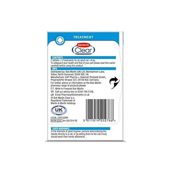 Bob Martin Clear | Cat Wormer Tablets, Suitable for Kittens | Clinically Proven Effective Treatment (2 Tablets)