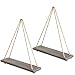 MyGift 17-Inch Rustic Gray Wood Rope-Hanging Floating Shelves, Set of 2