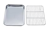 TeamFar 18/8 Stainless Steel Toaster Oven Tray Pan and Rack Set, Compact Size 7’’x9’’x1’’, Non Toxic & Healthy, Heavy Duty & Easy Clean, Dishwasher Safe