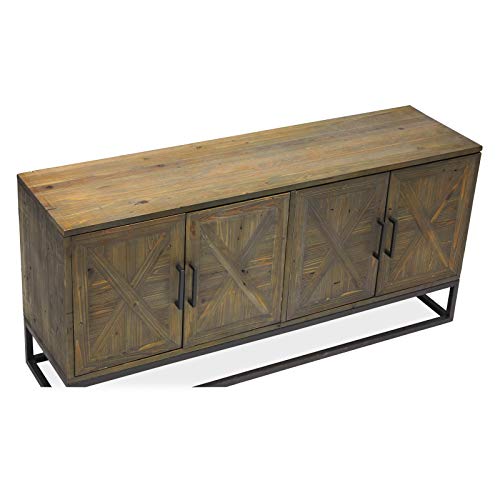 Modern Farmhouse Rustic Industrial Reclaimed Wood Metal Buffet Server Sideboard Cabinet Dining Room Storage Cupboard