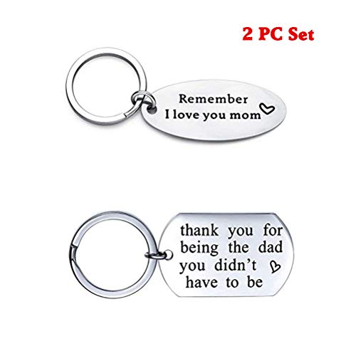 Dukars Remember I Love You Mom Premium Stainless Steel Cuff Bangle Bracelet,Jewelry Gifts for Mom from Daughter Son (2 Pack Keychain)