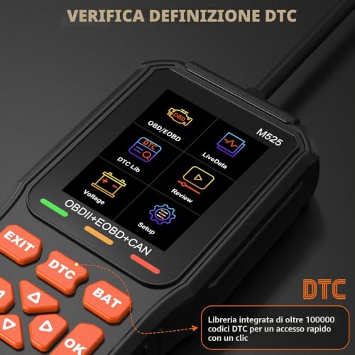 OBD2 Car Diagnostic, OBD2 Italian Diagnostic Error Car Engine OBDII EOBD Diagnosis Testing Battery and I/M Readiness Car Emissions with OBD2 Functions, 13 Languages Supported for All OBDII Vehicles