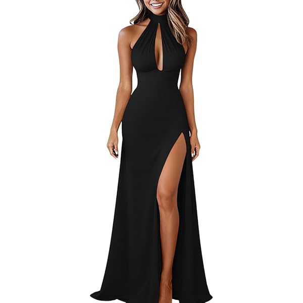 high waist dress pants men High Neck satin Formal Slit Dress