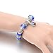 Long Way Silver Tone Chain Blue Glass Bead Charm Bracelet With Safety Chain 7.5