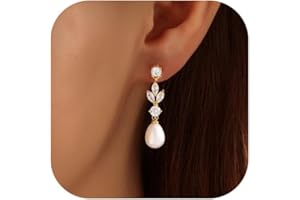 AYWFCBF Pearl Earrings for Women, 14k Gold Plated Trendy Diamond Pearl Drop Earrings Bridal Shower Gifts Wedding jewelry for Women