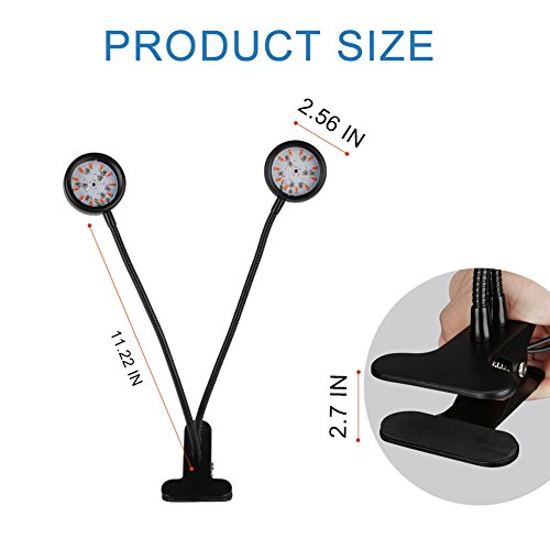 LED Growth Light, INKERSCOOP Horticultural Plant Lighting with Timer Remote Control(3H/6H/12H), Dual Head 12W LED & 5 Modes Brightess Lamp for Indoor Plants Greenhouse Office
