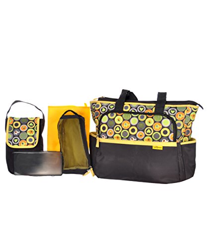 Babyboom "Dynamo - Birds & Elephants" 5-Piece Diaper Bag Set - charcoal/yellow, one size