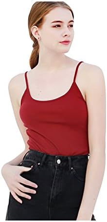 VDS Women's Solid Ribbed Cami Spaghetti Strap Tank Top 17C586-86RED-SML