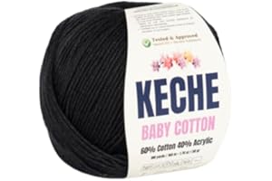 Keche Cotton Yarn, 60% Cotton 40% Acrylic Yarn, Soft Cotton Yarn for Crochet and Knitting, Amigurumi Yarn 1 Skein/Ball 1.76 Oz (50g) / 180 Yrds (165m) - Black