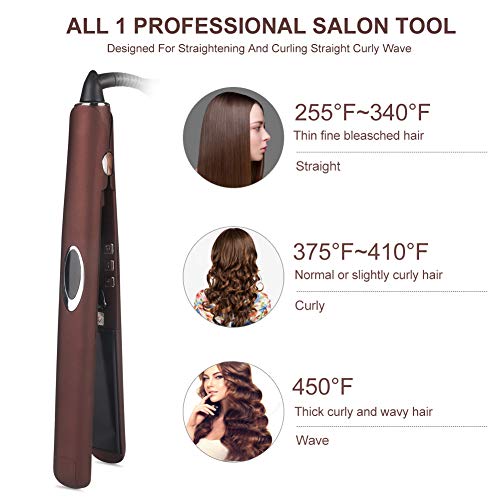 Hair Straightener - VIVK Flat Iron 1 Inch 3D Floating Plates & LCD Screen,Adjustable Temperature and Anion Generator Suitable for All Hair Types(Coffee)