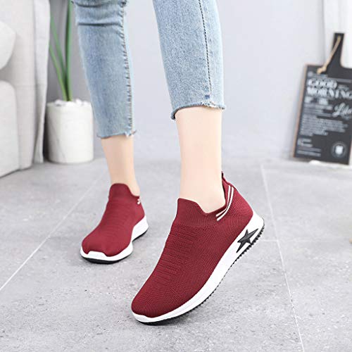 Women's Fashion Sneakers Breathable Sport Shoes Casual Slip On Mesh Breathable Shoes Sport Running Shoes Red
