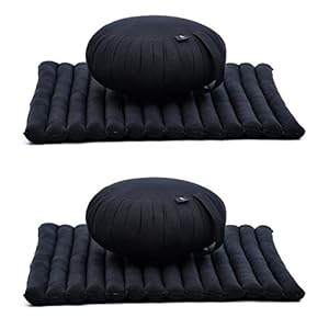 Leewadee Pack of 2 Meditation Cushion Set: Round Zafu Pillow and Large Square Zabuton Mat For Floor Seating Eco-Friendly Organic and Natural, Kapok