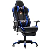 Ficmax Ergonomic Gaming Chair with Footrest Reclining Computer Gaming Chair with Massage, High Back Gamer Chair for E-sport, Racing Style Home Office Chair with Headrest and Lumbar Support(Blue/Black)