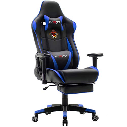Ficmax Ergonomic Gaming Chair with Footrest Reclining Computer Gaming Chair with Massage, High Back Gamer Chair for E-sport, Racing Style Home Office Chair with Headrest and Lumbar Support(Blue/Black)