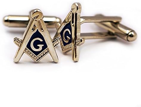 Square & Compass Masonic Cuff Link Pair - [Silver & Blue][5/8'' Tall]