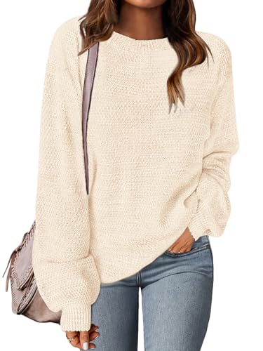 Photo 1 of MEROKEETY Women's 2025 Fall Winter Oversized Pullover Sweater Trendy Crew Neck Long Sleeve Heathered Knit Jumper Tops, Apricot, X-Large