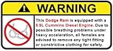 Dodge Ram 5.9L Cummins Diesel Funny no Bra Warning Decal, Perfect Sticker Gift