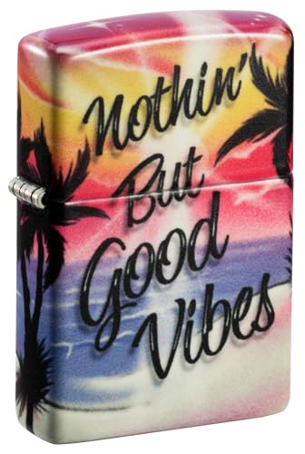 Zippo Windproof Lighter - Good Vibes - 540 Colour Finish, Glow-in-the-Dark - Refillable - Reusable - Windproof Design - Gift Box - Metal - Made in USA