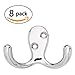 Ambipolar Heavy Duty Decorative Double Prong Robe Hook - Wall Mounted (Screws Included) Chrome, 8 pack