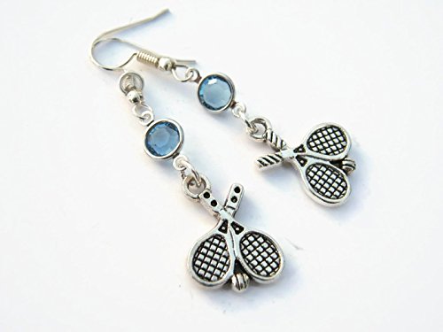 Tennis Racquet Birthstone Earrings, Sports Earrings, Athletic Earrings, Personalized Tennis Racket Jewelry