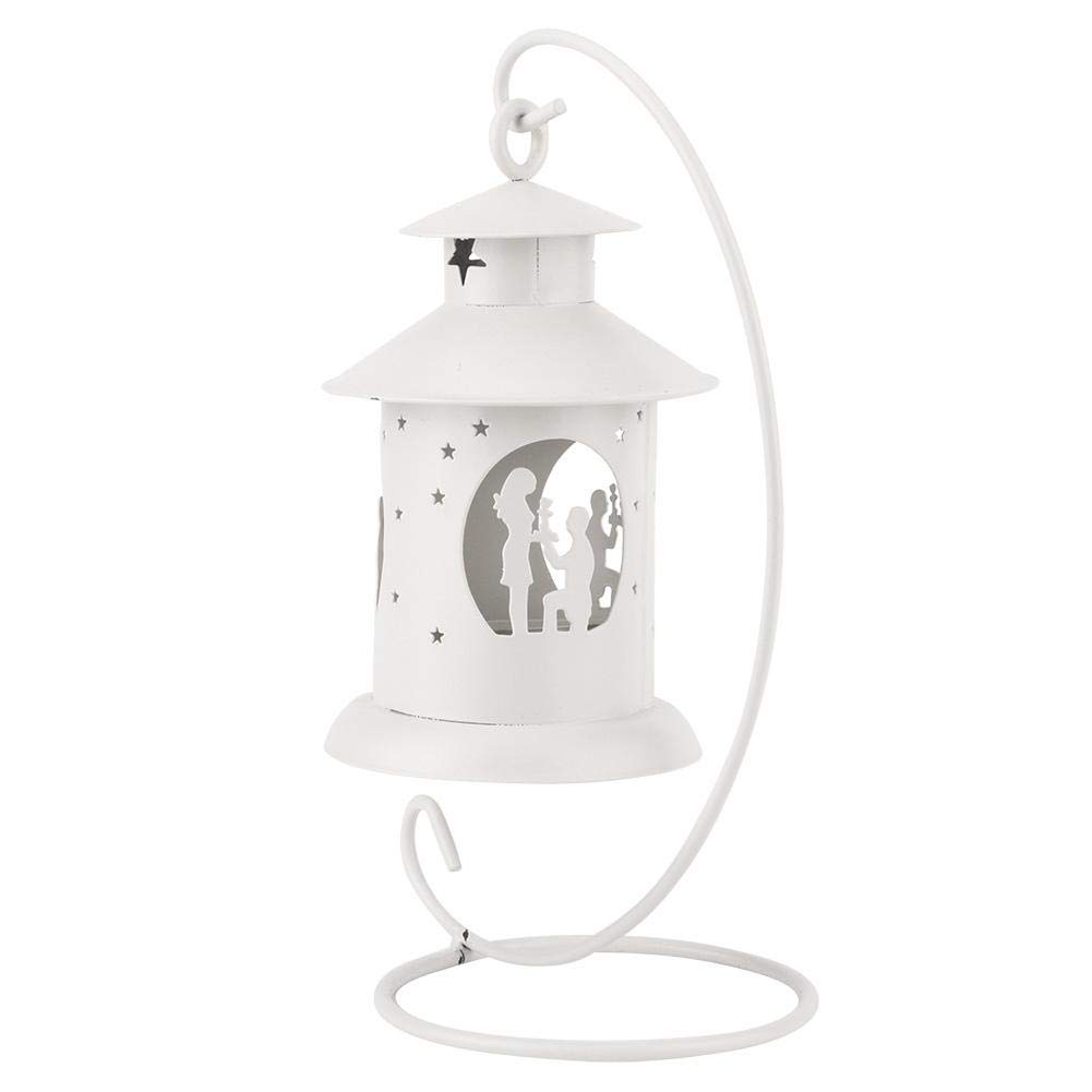 Romantic Lover Decor Candlestick Vintage Hollow out Hanging Candle Holder for Home Table Decoration(White)
