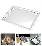 Le'raze Elegant Mirrored Rectangular Silver Tray, Mirrored Tray for Whiskey Decanter, Candle Sticks, Vanity Set, and Serving