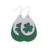 Saint Patrick's Day Earrings for Women Girls Gift, Green Drop Earrings, Leather Earrings for Women Teardrop Dangle Earrings Petal Drop Earrings Jewelry Accessory Handmade