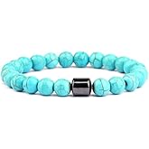 HZHRony Lava Rock Beads Chakra Bracelet 8mm Natural Stone Stretch Bracelet 7" Semi Precious Reiki Healing Crystals Beaded Bracelet for Women Men