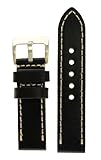 JP Leatherworks Men's M121 22mm Panerai Style Leather Black Watch Band with Heavy Stainless Steel Buckle