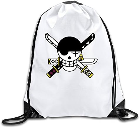 Zoro Flag Painted Skull Sword White Drawstring Backpack Sport Bag For Men &amp; Women