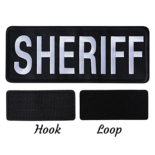 Sheriff Embroidered Patches Hook and Loop, Durable Fabric Police Patch for Officer Guard Uniforms Vest, Jacket, Carrier, Hat, One Small and One Large Black