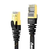 AMPCOM CAT7 Ethernet Cable (10G 600MHz), Shielded Flat RJ45 Network Patch Cord, 50u Gold Plated Lead, Polyester Braided - 6ft (2 Pack) Black
