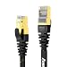 AMPCOM CAT7 Ethernet Cable (10G 600MHz), Shielded Flat Network Patch Cord, 50u Gold Plated Lead, Polyester Braided - 10ft Black