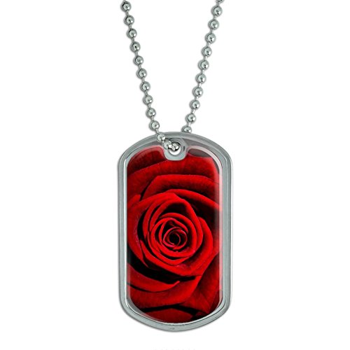 Red Rose Military Dog Tag Keychain