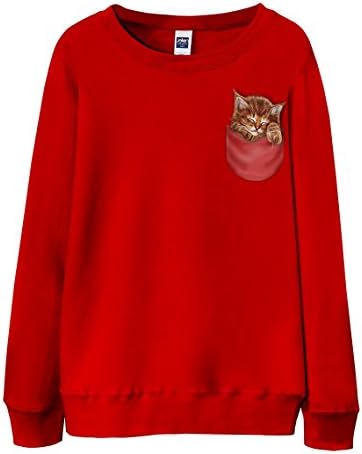 Women Sweatshirt - Sleepy Orange Pocket Kitten Cat Red Medium
