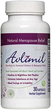 Avlimil Menopause Supplement Hormonal Balance Pills | Mood Swing Support, Ease Hot Flashes, Sweating - Genistein Isoflavones, Black Cohosh, Damiana Leaf, Valerian - 30 Capsules (1 Month)