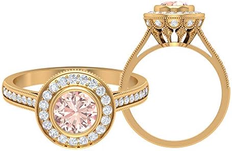 ビンテージハローリング 1 53 Ct ラウンド宝石 Hi Si ダイヤモンド 6mm 人工モルガナイトゴールドベゼルセッティングエンゲージリング カテドラルソリティアリング 10k イエローゴールド Size 26 Modernzeg Hu