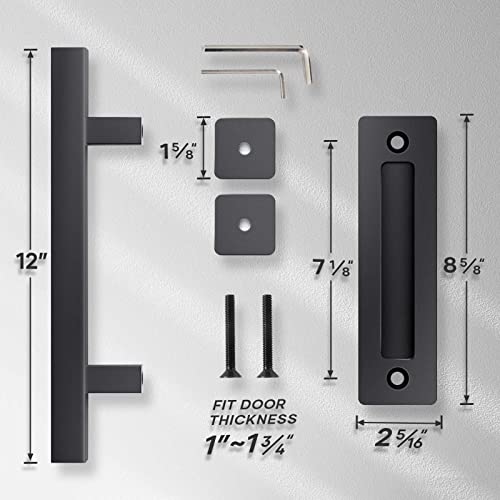 EaseLife 12" Sliding Barn Door Handles and Pulls,Double Sided Hardware Set,Heavy Duty,Square