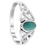 925 Sterling Silver 7mm X 5mm Oval Reconstituted Turquoise Celtic Knot Ring