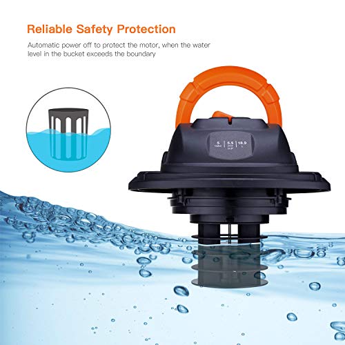 TACKLIFE Shop Vacuum, 5 Gallon, 5.5 Peak HP Wet Dry Vacuum, 1000W