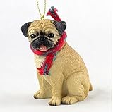 Pug (Fawn) with Scarf Christmas Ornament (Large 3 inch version) Dog