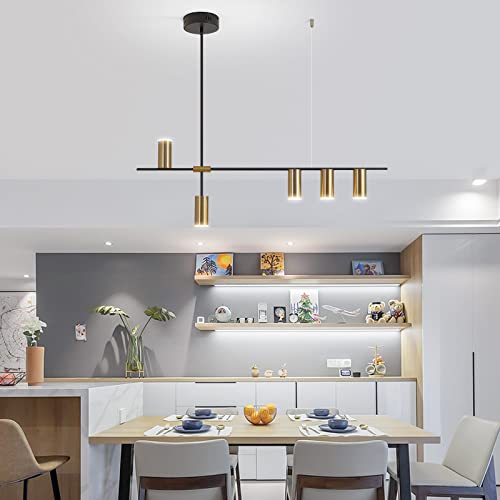 Siittoo Lámpara colgante, lámpara de araña LED moderna regulable con focos, lámpara colgante lineal ajustable para isla de cocina, comedor, sala de estar (negro, dorado, 30 W)