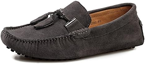 Tentoes Men's Casual Suede Leather Tassel Slip-On Loafers Outdoor Low Boat Shoes Driving Car Moccasins