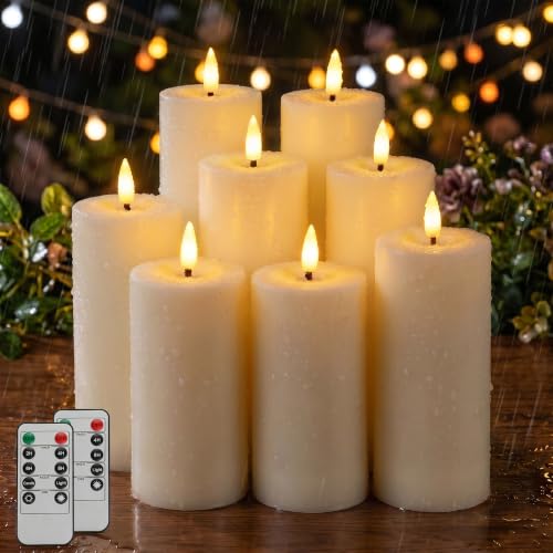 Dehobo Bougie LED Extérieur, Bougie LED Flamme Vacillante, IP65 Étanche (Lot De 8), Bougies LED Télécommande Avec Minuterie (13,5/15/18/20 cm x 5,5 cm), Adaptées Aux Patios, Mariages, Salons
