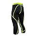 Baleaf Men's Cool Running Fitness Compression 3/4 Leggings Tights Black Fluorescent Yellow Size M