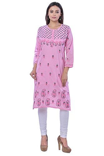 Buy Bds Chikan Hand Embroidered Lucknow Chikankari Baby Pink Colour Soft Cotton Kurti For Women Bds00758 At Amazon In