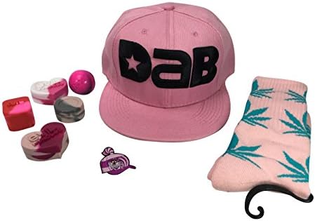2018 Official Dab Wizard Combo Pink Snapback Hat Weed Socks Pin &amp; Silicone Wax Jars