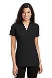 Port Authority Ladies Silk Touch Y-Neck Polo-Black-Large